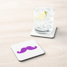 Girly fun retro mustache purple glitter drink coasters