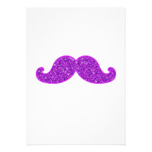 Girly fun retro mustache purple glitter invite