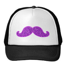 Girly fun retro mustache purple glitter mesh hats