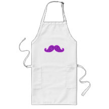Girly fun retro mustache purple glitter printed aprons
