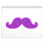 Girly fun retro mustache purple glitter printed calendars
