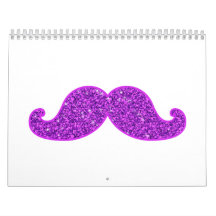 Girly fun retro mustache purple glitter printed calendars