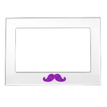 Girly fun retro mustache purple glitter printed magnetic photo frames