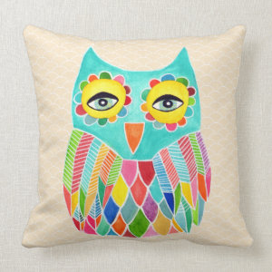 Girly Funky Modern Unique Owl Art Cushion Throw Pillows