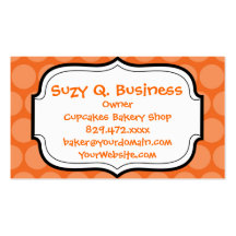 Girly Giant Big Orange Polka Dots Pattern Business Card Template