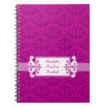 Girly Girl Hot Fuchsia Purple Pink Damask Spiral Note Books