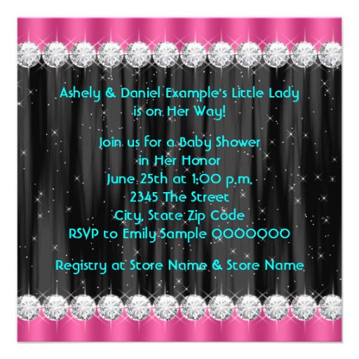 Girly Glam Teal and Hot Pink Baby Shower Invites