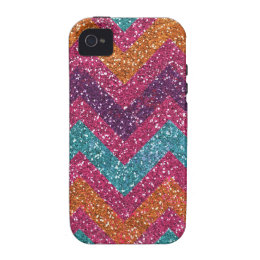 Girly Glitter Print Chevron Stripes Teal Pink iPhone 4 Case