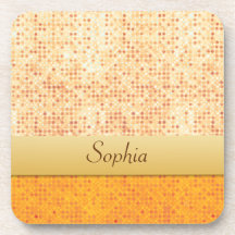 Girly Glittery Orange Polka Dot 6 Coasters Set