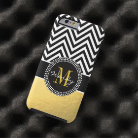 Girly Gold and Black Chevron Monogrammed Tough iPhone 6 Case