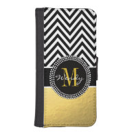 Girly Gold and Black Chevron Monogrammed Phone Wallets