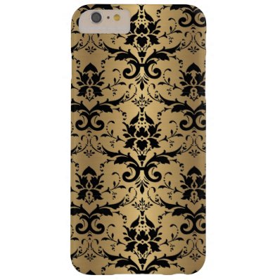 Girly Gold and Black Damask Pattern Barely There iPhone 6 Plus Case