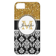 Girly Gold Glitter Black Damask Personalized Cover For iPhone 5C