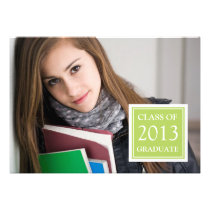 GIRLY GRAD PHOTO GREEN GLITTER BLACK DAMASK invitations
