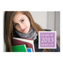 GIRLY GRAD PHOTO PURPLE GLITTER BLACK DAMASK invitations