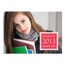 GIRLY GRAD PHOTO RED GLITTER BLACK DAMASK invitations