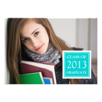 GIRLY GRAD PHOTO TEAL GLITTER BLACK DAMASK invitations