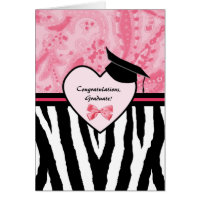 Girly Graduation Congratulations Zebra Pattern Greeting Card