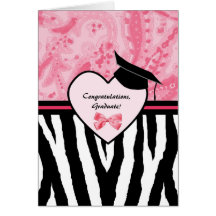 Girly Graduation Congratulations Zebra Pattern Greeting Card