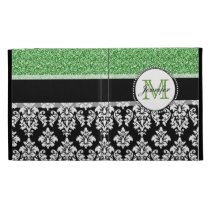 Girly, Green, Glitter Black Damask Personalized caseable cases