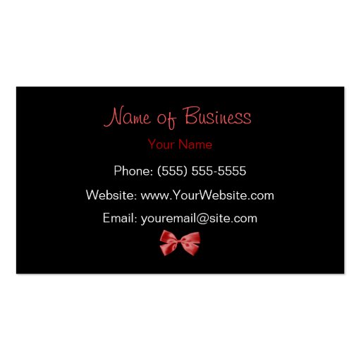 Girly Hearts and Polka Dots Red Ribbon Business Card Templates (back side)