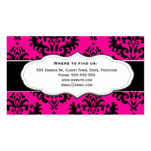 Girly Hot Pink Damask Business Cards (back side)
