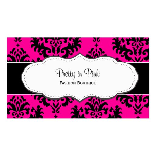 Girly Hot Pink Damask Business Cards