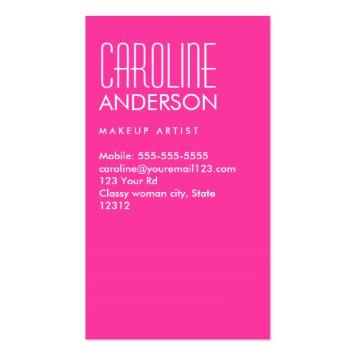 Girly hot pink fashion personal profile or business card template (back side)