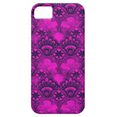 Girly Hot Pink Fuschia Navy Blue Damask Lace iPhone 5 Covers