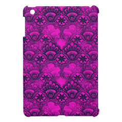 Girly Hot Pink Fuschia Navy Blue Damask Lace iPad Mini Cases