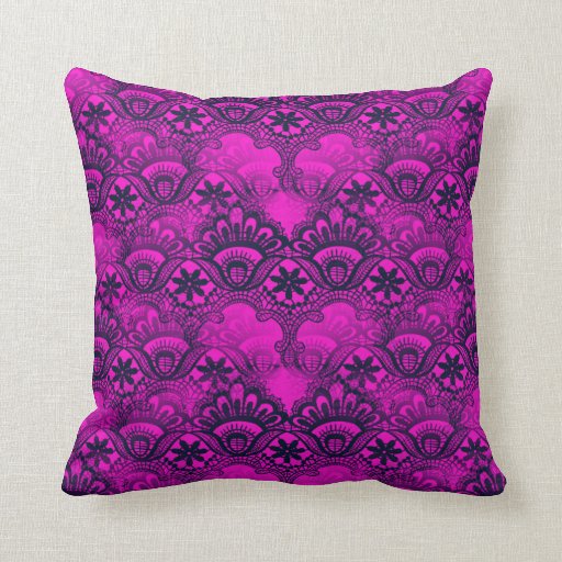 Girly Hot Pink Fuschia Navy Blue Damask Lace Pillow Zazzle