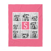 Girly Hot Pink Instagram Photo Collage with your own pictures pics and personalized Monogram Fleece Photo Blankets