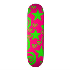 Girly Hot Pink Lime Green Stars Hearts Swirls Gift Skate Deck