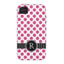 Girly Hot Pink  Polkadots with Monogram Vibe iPhone 4 Covers