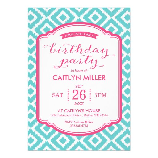 Girly Ikat Diamonds Birthday Party Invitation