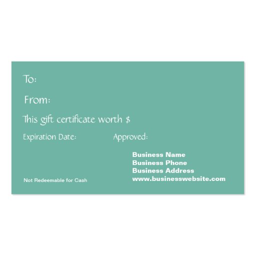 Girly Jade Green Butterfly Spa Business Gift Cards Business Cards (back side)