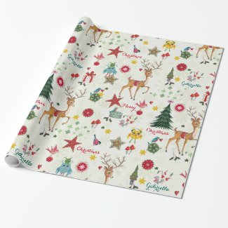 Girly Merry Christmas Deer - Glossy Wrapping Paper