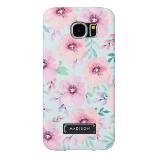 Girly Mint Pink Lavender Watercolor Floral Custom Samsung Galaxy S6 Cases