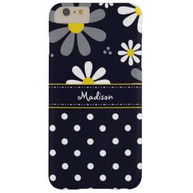 Girly Mod Daisies and Polka Dots With Name Barely There iPhone 6 Plus Case
