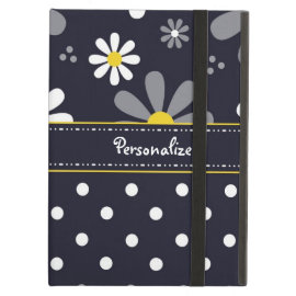 Girly Mod Daisies and Polka Dots With Name iPad Folio Case
