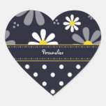 Girly Mod Daisies and Polka Dots With Name Heart Sticker