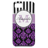 Girly Modern Purple Glitter Damask Personalized iPhone 5 Covers