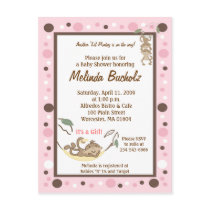 Girly Monkey Business Pink Brown Invitation Post Card