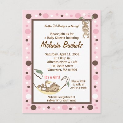 Girly Monkey Business Pink Brown Invitation Post Card