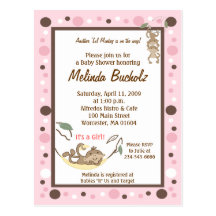 Girly Monkey Business Pink Brown Invitation Post Card