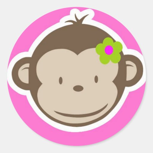 Girly Monkey Round Sticker