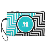 Girly monogram blue black wristlet purse