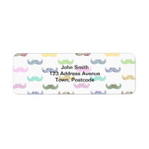Girly mustache pattern return address labels