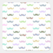 Girly mustache pattern square sticker