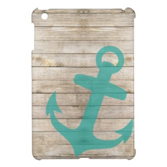 Girly Nautical Anchor and Wood Look iPad Mini Cover